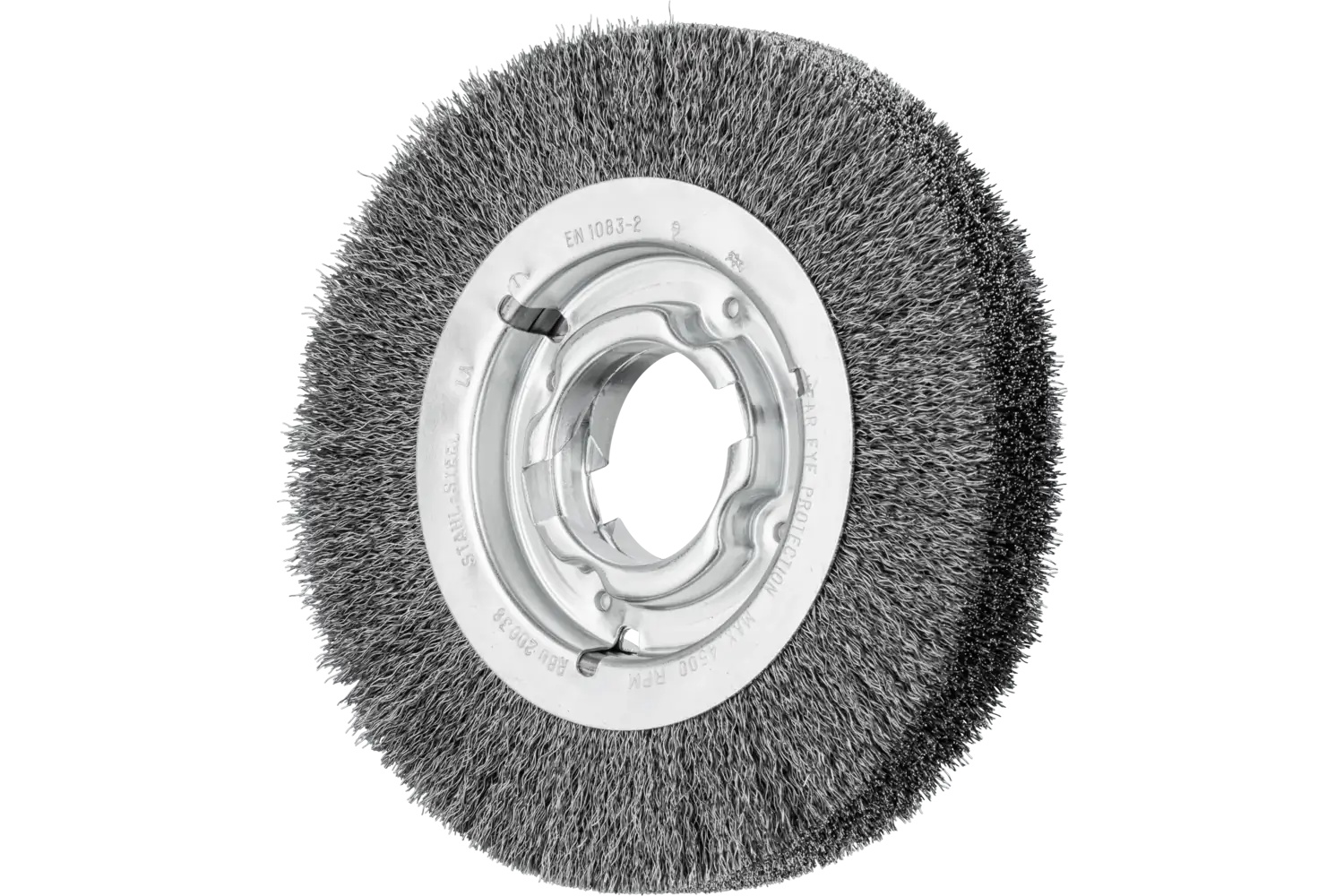 Picture of Pferd Crimped Wire Wheel Brush 8" Dia Wide Face .012 Carbon Steel 2" Keyed Arbor